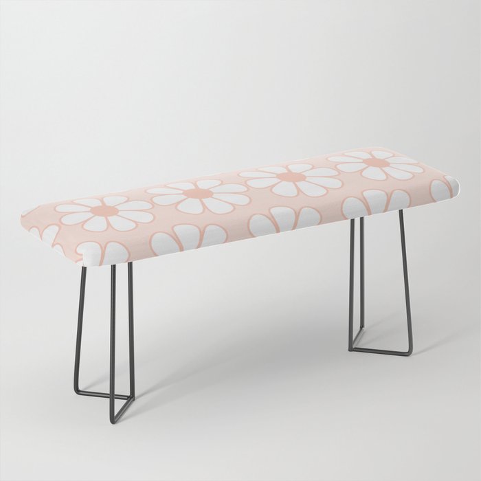 Cheerful Retro Daisy Floral Pattern in Pale Pastel Blush Pink Bench Gallery Image 1