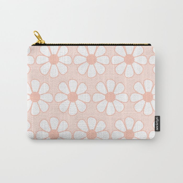 Cheerful Retro Daisy Floral Pattern in Pale Pastel Blush Pink Carry All Pouch Gallery Image 1