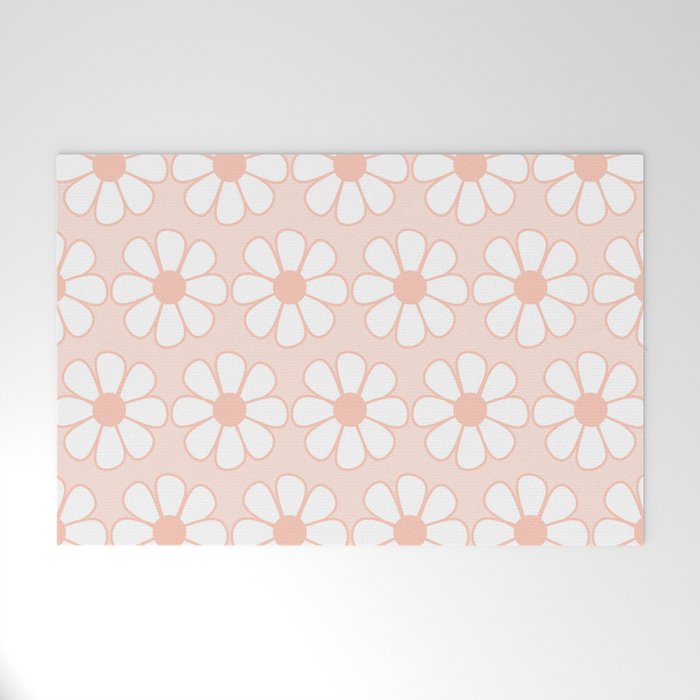 Cheerful Retro Daisy Floral Pattern in Pale Pastel Blush Pink Welcome Mat Gallery Image 1