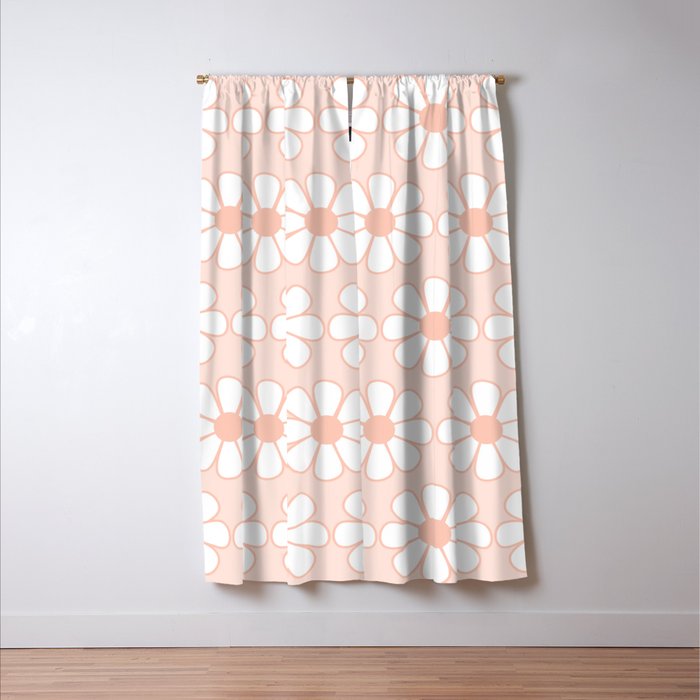 Cheerful Retro Daisy Floral Pattern in Pale Pastel Blush Pink Window Curtain Gallery Image 3