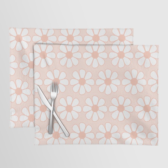 Cheerful Retro Daisy Floral Pattern in Pale Pastel Blush Pink Placemat Gallery Image 1