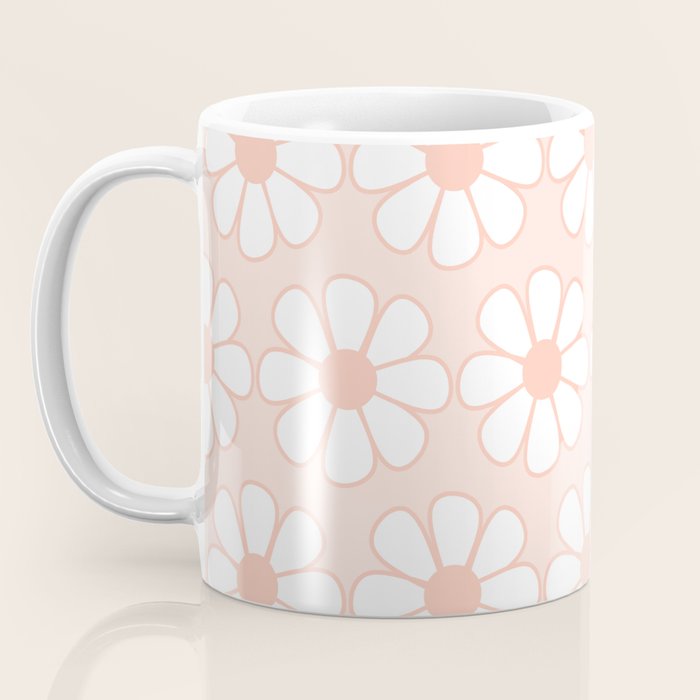 Cheerful Retro Daisy Floral Pattern in Pale Pastel Blush Pink Coffee Mug Gallery Image 3