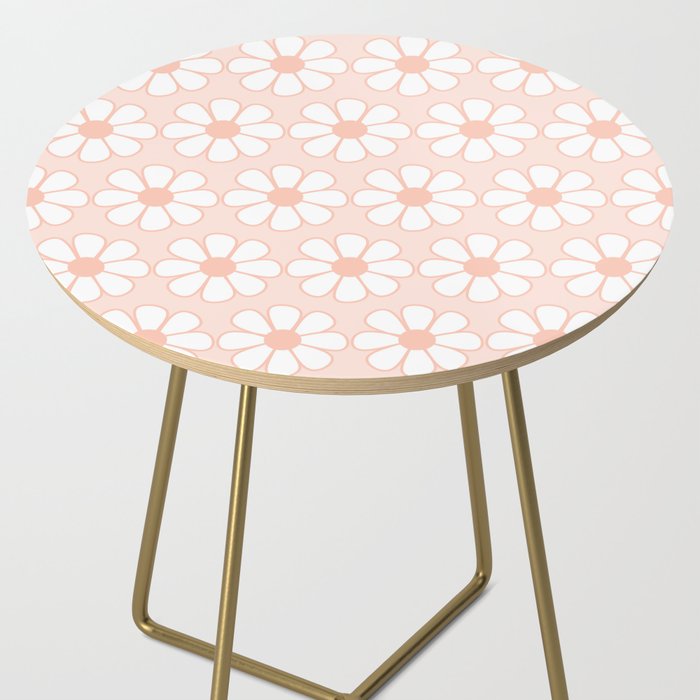 Cheerful Retro Daisy Floral Pattern in Pale Pastel Blush Pink Side Table Gallery Image 2