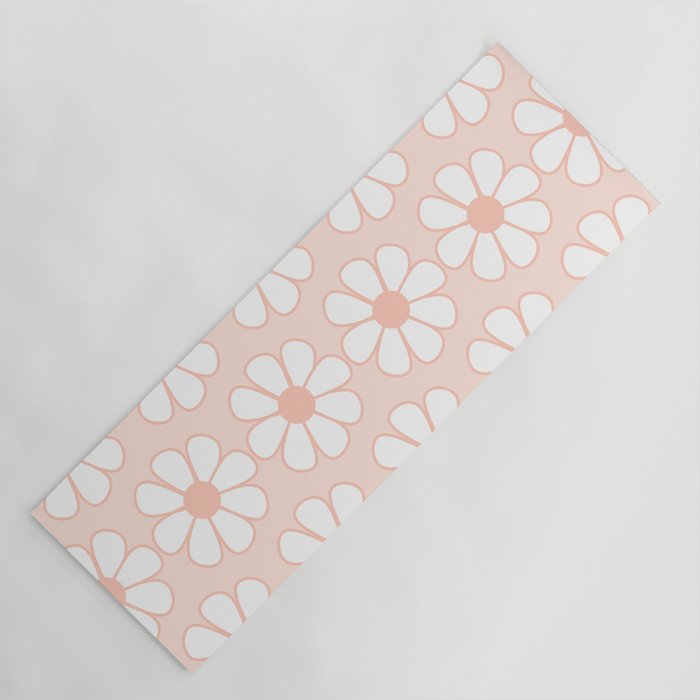 Cheerful Retro Daisy Floral Pattern in Pale Pastel Blush Pink Yoga Mat Gallery Image 1