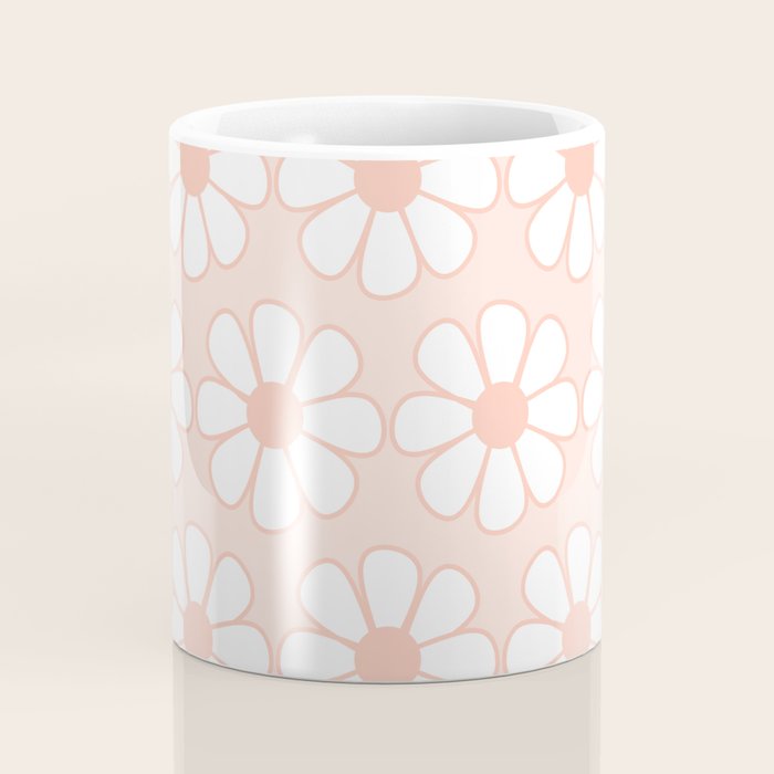 Cheerful Retro Daisy Floral Pattern in Pale Pastel Blush Pink Coffee Mug Gallery Image 4
