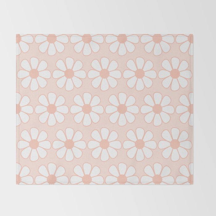 Cheerful Retro Daisy Floral Pattern in Pale Pastel Blush Pink Throw Blanket Gallery Image 2