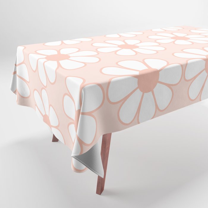 Cheerful Retro Daisy Floral Pattern in Pale Pastel Blush Pink Tablecloth Gallery Image 1