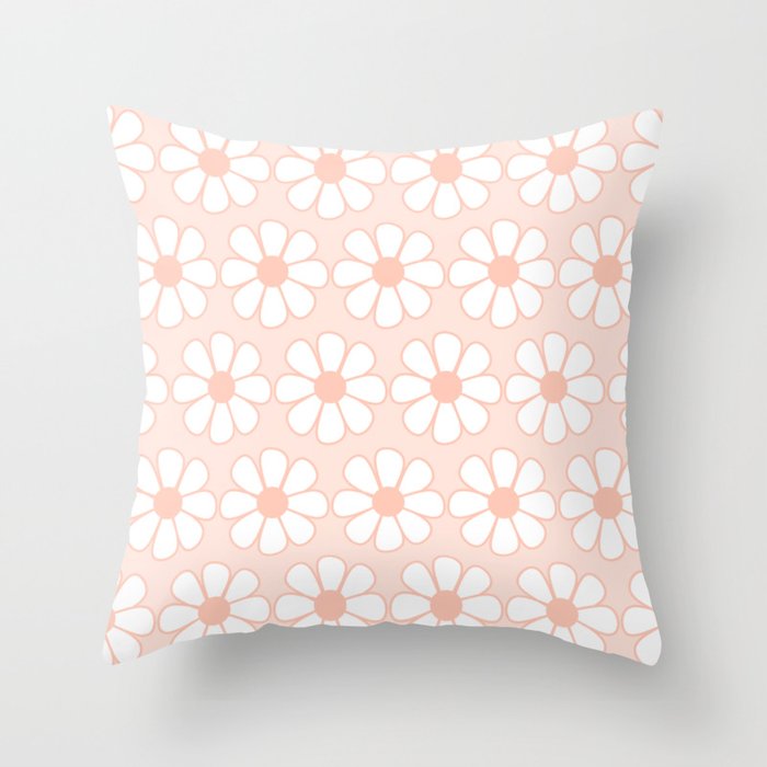 Cheerful Retro Daisy Floral Pattern in Pale Pastel Blush Pink Throw Pillow Gallery Image 6