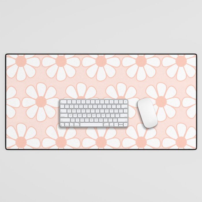 Cheerful Retro Daisy Floral Pattern in Pale Pastel Blush Pink Desk Mat Gallery Image 1