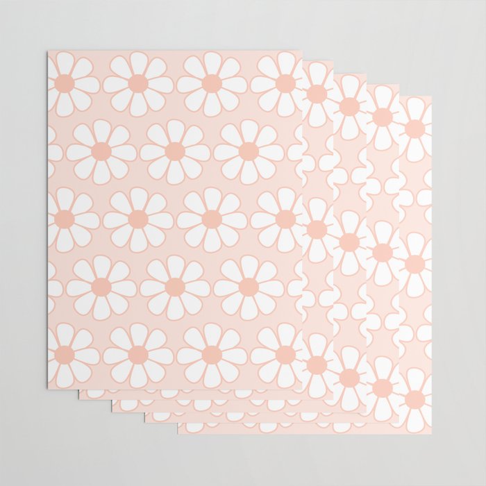 Cheerful Retro Daisy Floral Pattern in Pale Pastel Blush Pink Wrapping Paper Gallery Image 3