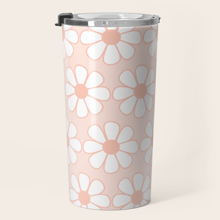 Cheerful Retro Daisy Floral Pattern in Pale Pastel Blush Pink Travel Mug Gallery Image 3