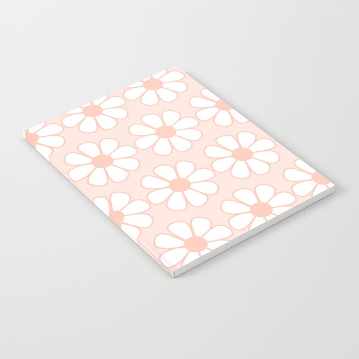 Cheerful Retro Daisy Floral Pattern in Pale Pastel Blush Pink Notebook Gallery Image 1