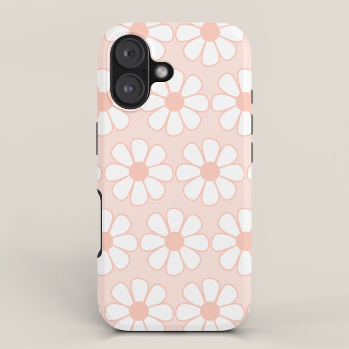 Cheerful Retro Daisy Floral Pattern in Pale Pastel Blush Pink iPhone Case Gallery Image 1