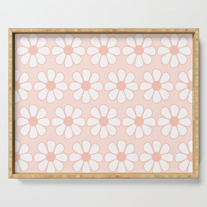 Cheerful Retro Daisy Floral Pattern in Pale Pastel Blush Pink Serving Tray Gallery Image 1