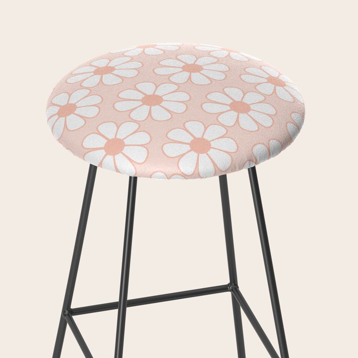 Cheerful Retro Daisy Floral Pattern in Pale Pastel Blush Pink Stool Gallery Image 2