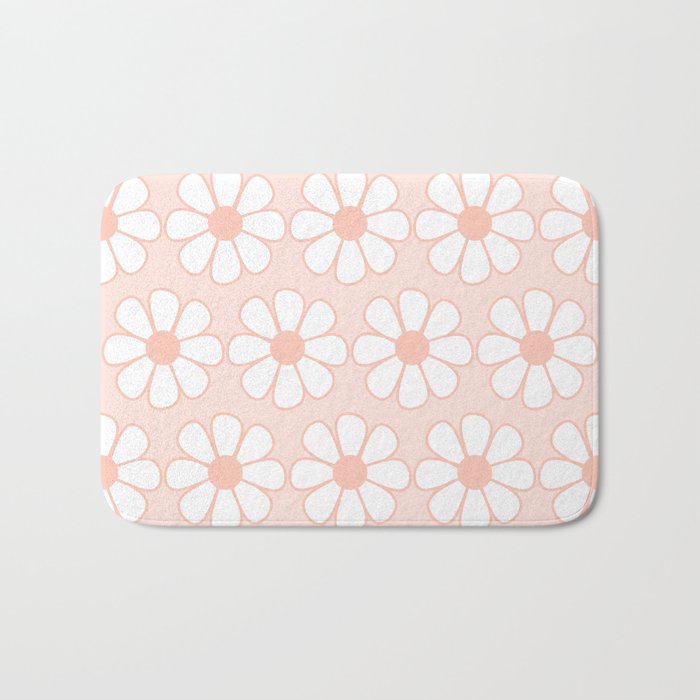Cheerful Retro Daisy Floral Pattern in Pale Pastel Blush Pink Bath Mat Gallery Image 1