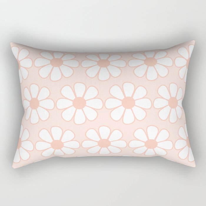 Cheerful Retro Daisy Floral Pattern in Pale Pastel Blush Pink Rectangular Pillow Gallery Image 1