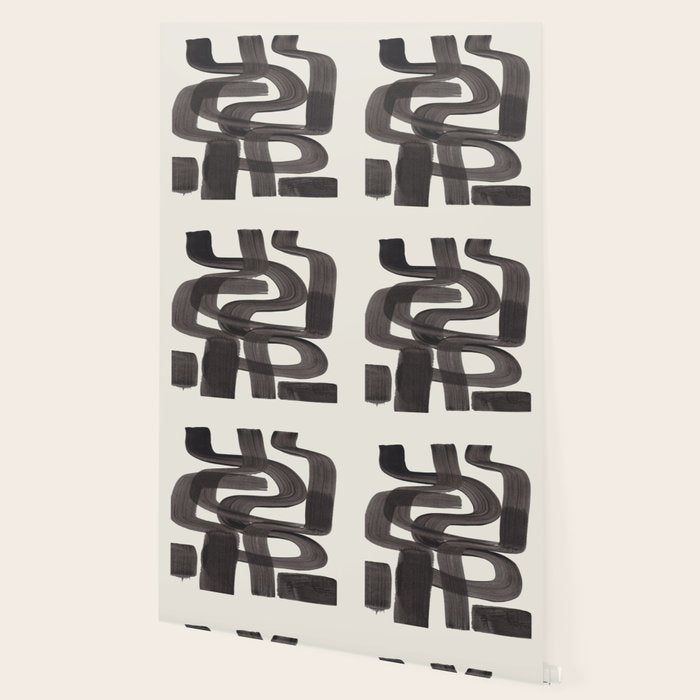 Black Ink Paint Brush Strokes Wiggles Mid Century Modern Wallpaper Gallery Image 2