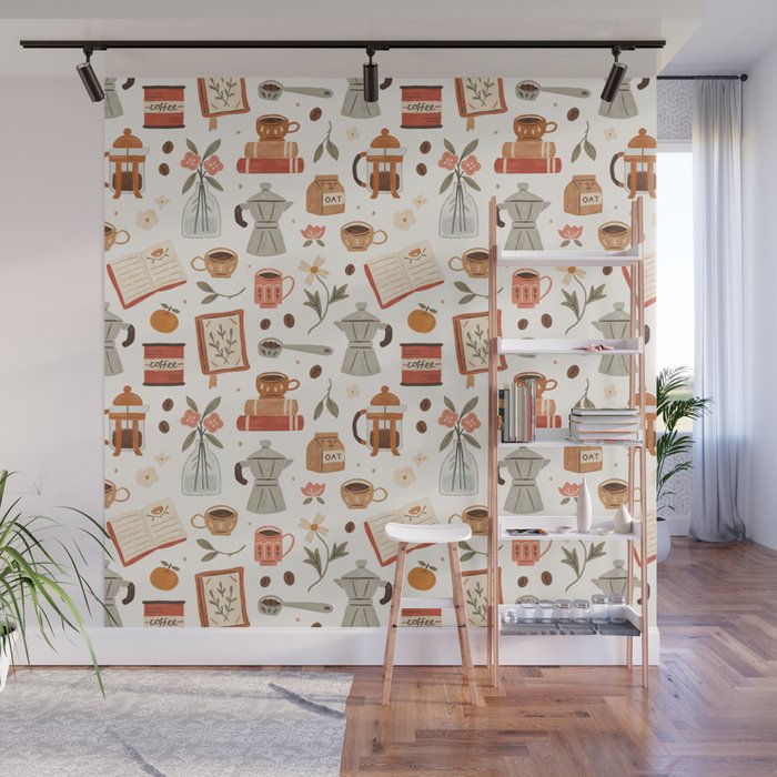 Gouache Books and Coffee Wall Mural Gallery Image 1