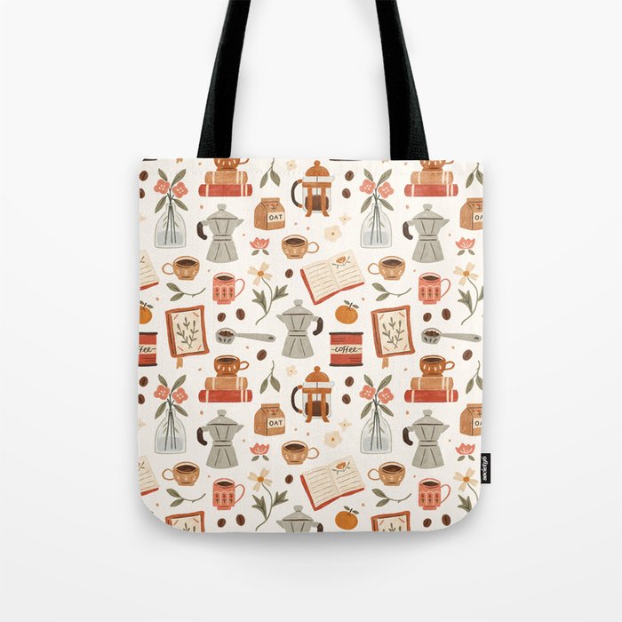 Gouache Books and Coffee Tote Bag Gallery Image 1