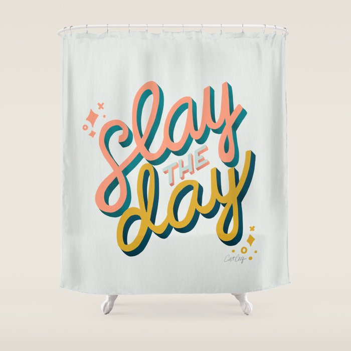 Slay the Day - Marigold & Blush Shower Curtain Gallery Image 1