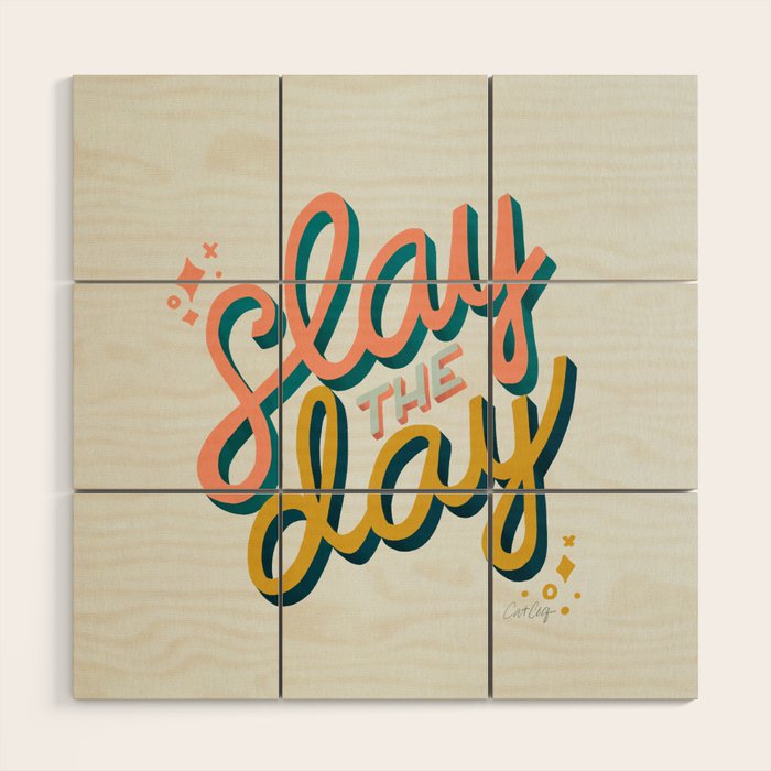 Slay the Day - Marigold & Blush Wood Wall Art Gallery Image 1