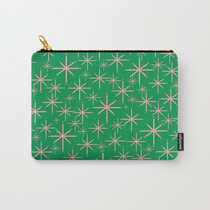 Mid Century Modern Twinkling Stars Retro Atomic Pattern Pink and Green Carry All Pouch Gallery Image 1