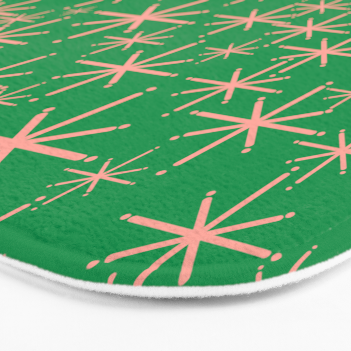 Mid Century Modern Twinkling Stars Retro Atomic Pattern Pink and Green Bath Mat Gallery Image 3