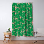 Mid Century Modern Twinkling Stars Retro Atomic Pattern Pink and Green Window Curtain Gallery Image 5