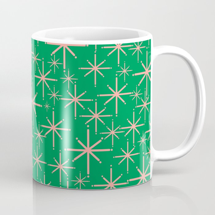 Mid Century Modern Twinkling Stars Retro Atomic Pattern Pink and Green Coffee Mug Gallery Image 1