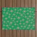 Mid Century Modern Twinkling Stars Retro Atomic Pattern Pink and Green Outdoor Rug Gallery Image 1