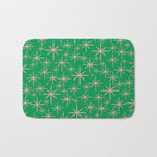Mid Century Modern Twinkling Stars Retro Atomic Pattern Pink and Green Bath Mat Gallery Image 1