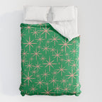 Mid Century Modern Twinkling Stars Retro Atomic Pattern Pink and Green Duvet Cover Gallery Image 6