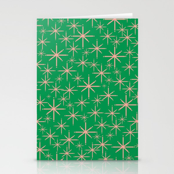 Mid Century Modern Twinkling Stars Retro Atomic Pattern Pink and Green Stationery Card Gallery Image 1