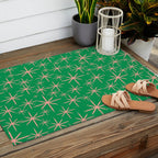 Mid Century Modern Twinkling Stars Retro Atomic Pattern Pink and Green Outdoor Rug Gallery Image 2