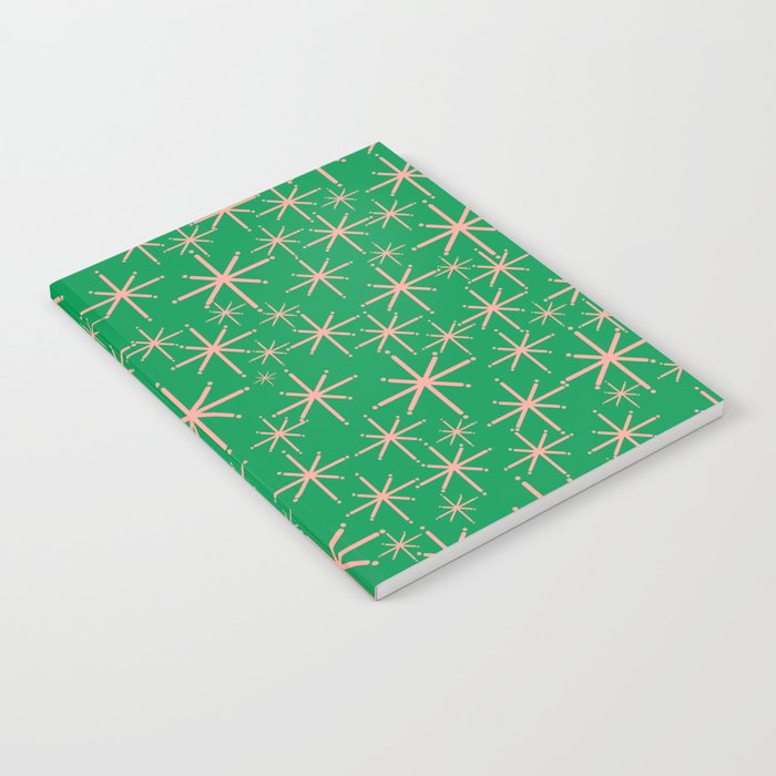 Mid Century Modern Twinkling Stars Retro Atomic Pattern Pink and Green Notebook Gallery Image 2