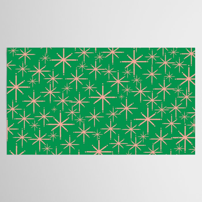 Mid Century Modern Twinkling Stars Retro Atomic Pattern Pink and Green Tablecloth Gallery Image 2