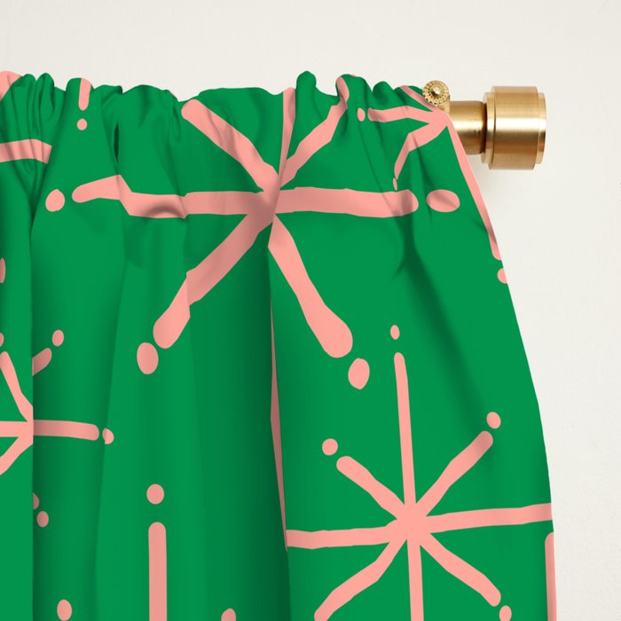 Mid Century Modern Twinkling Stars Retro Atomic Pattern Pink and Green Window Curtain Gallery Image 2