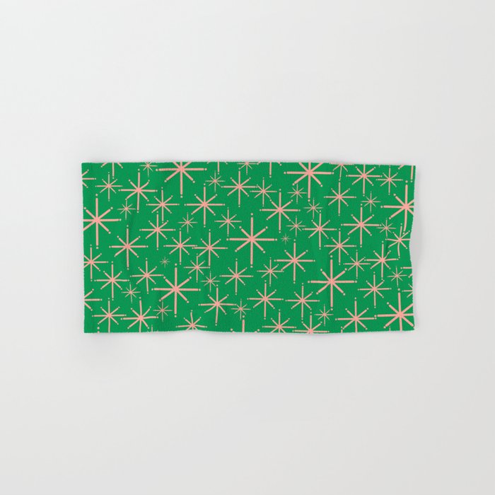 Mid Century Modern Twinkling Stars Retro Atomic Pattern Pink and Green Bath Towel Gallery Image 1