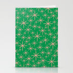 Mid Century Modern Twinkling Stars Retro Atomic Pattern Pink and Green Stationery Card Gallery Image 2