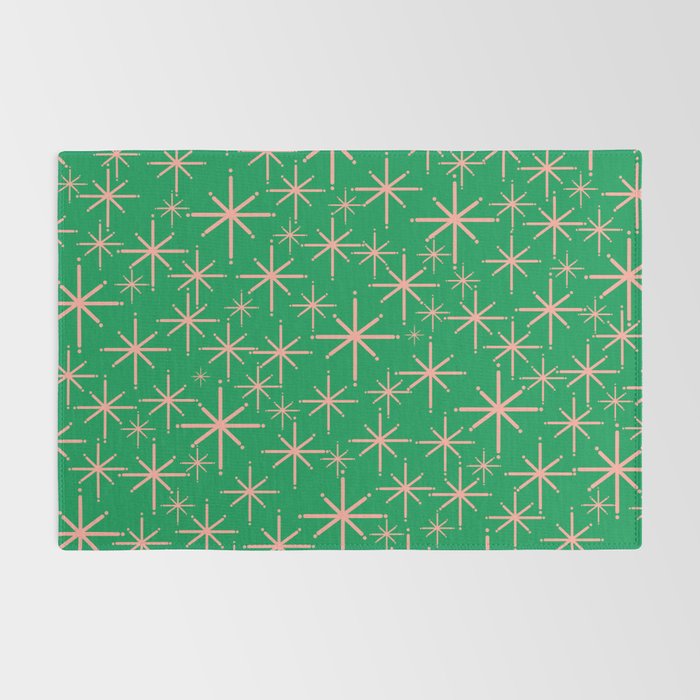 Mid Century Modern Twinkling Stars Retro Atomic Pattern Pink and Green Rug Gallery Image 2