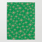 Mid Century Modern Twinkling Stars Retro Atomic Pattern Pink and Green Poster Gallery Image 4