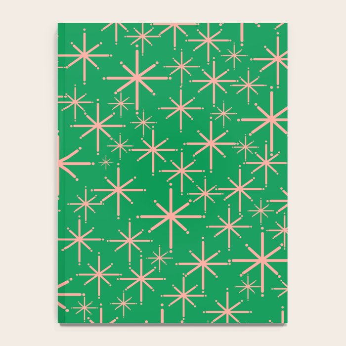 Mid Century Modern Twinkling Stars Retro Atomic Pattern Pink and Green Notebook Gallery Image 4