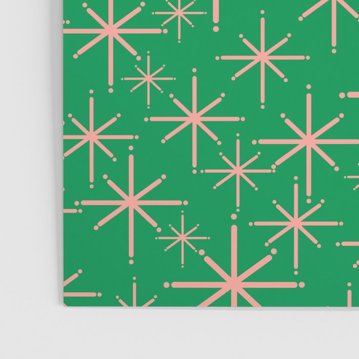 Mid Century Modern Twinkling Stars Retro Atomic Pattern Pink and Green Poster Gallery Image 3