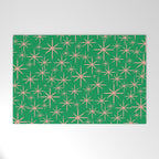 Mid Century Modern Twinkling Stars Retro Atomic Pattern Pink and Green Welcome Mat Gallery Image 1