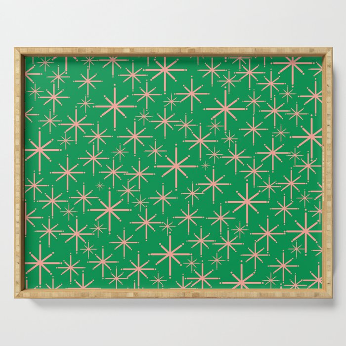 Mid Century Modern Twinkling Stars Retro Atomic Pattern Pink and Green Serving Tray Gallery Image 1