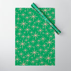 Mid Century Modern Twinkling Stars Retro Atomic Pattern Pink and Green Wrapping Paper Gallery Image 1