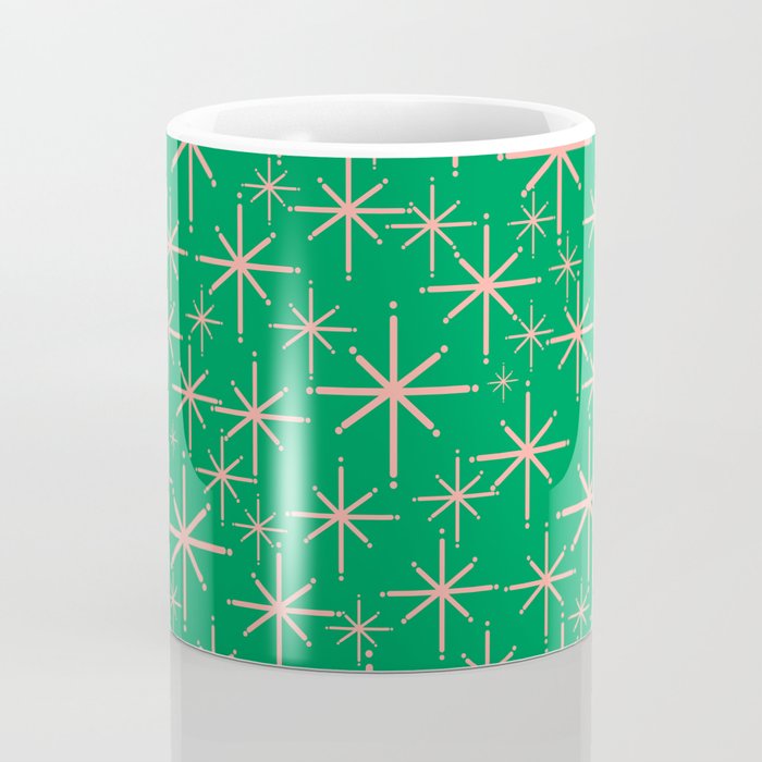 Mid Century Modern Twinkling Stars Retro Atomic Pattern Pink and Green Coffee Mug Gallery Image 4