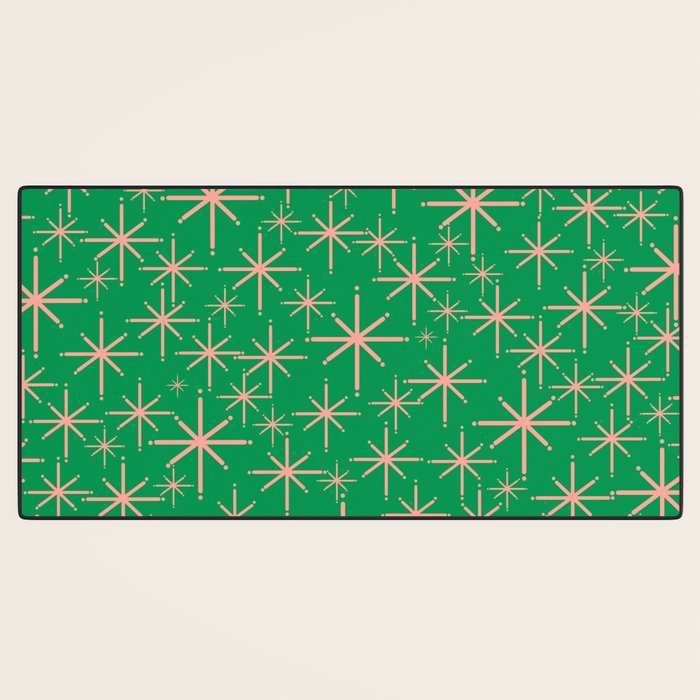 Mid Century Modern Twinkling Stars Retro Atomic Pattern Pink and Green Desk Mat Gallery Image 3
