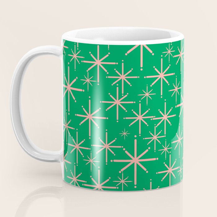 Mid Century Modern Twinkling Stars Retro Atomic Pattern Pink and Green Coffee Mug Gallery Image 3